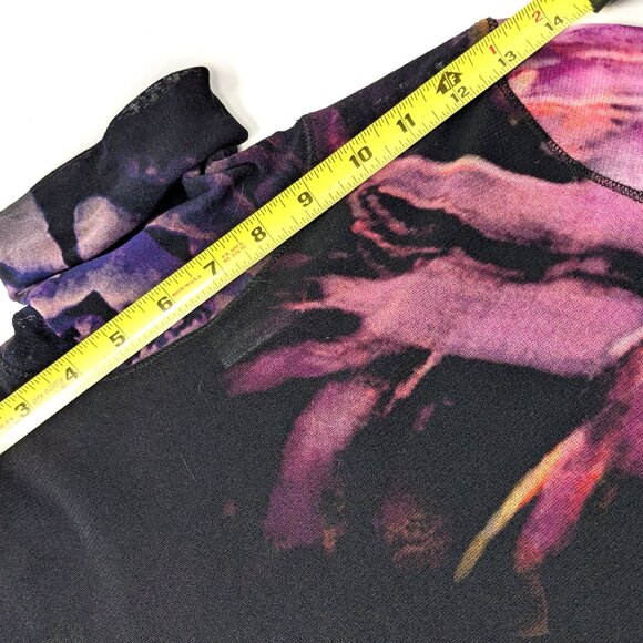 FUZZI Italy Bodycon Turtleneck Mesh Top Medium Black Floral - Picture 15 of 15